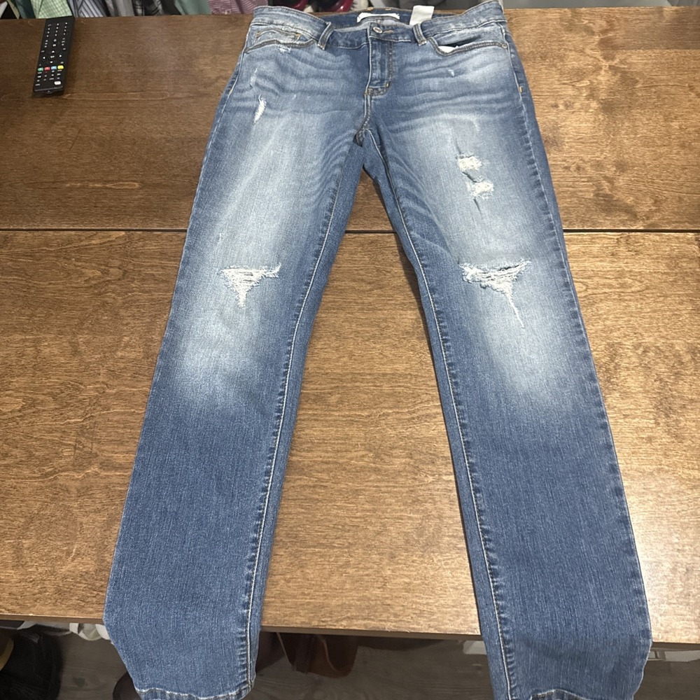 Eunina‎ Comfort Skinny Denim Jeans Juniors 11 Blue Mid Rise Dark Wash Distressed